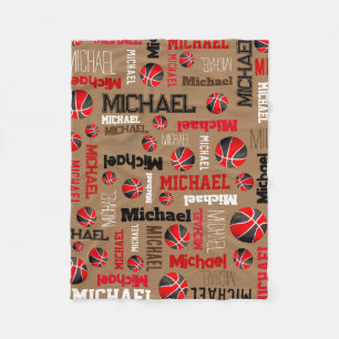 Couverture Polaire Basket-ball sport noir rouge brun nom personnalisé