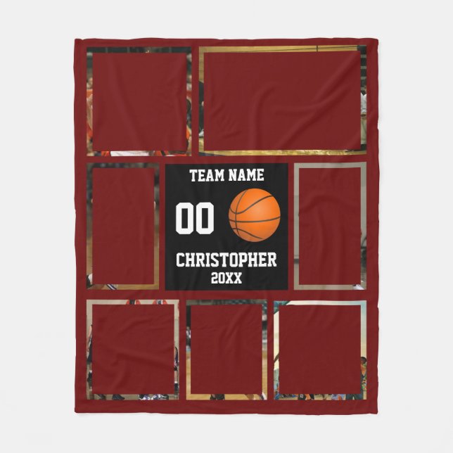 Couverture Polaire Basketball photo collage Red Wine (Devant)