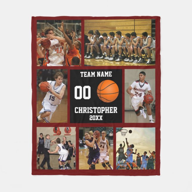 Couverture Polaire Basketball photo collage vin rouge (Devant)