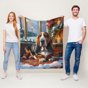 Couverture Polaire Basset Hound avec lumières de Noël Vacances