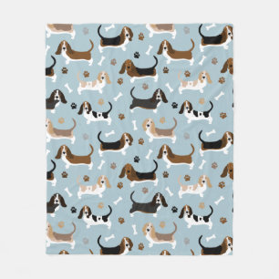 Couverture Polaire Basset Hound Chig Bones and Paws Fleece Blanche