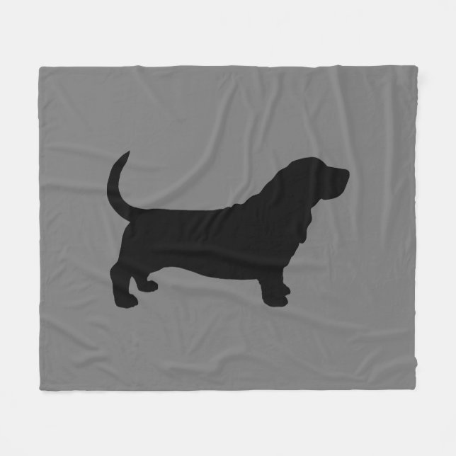 Couverture Polaire Basset Hound Silhouette Gris et Noir (Devant (Horizontal))