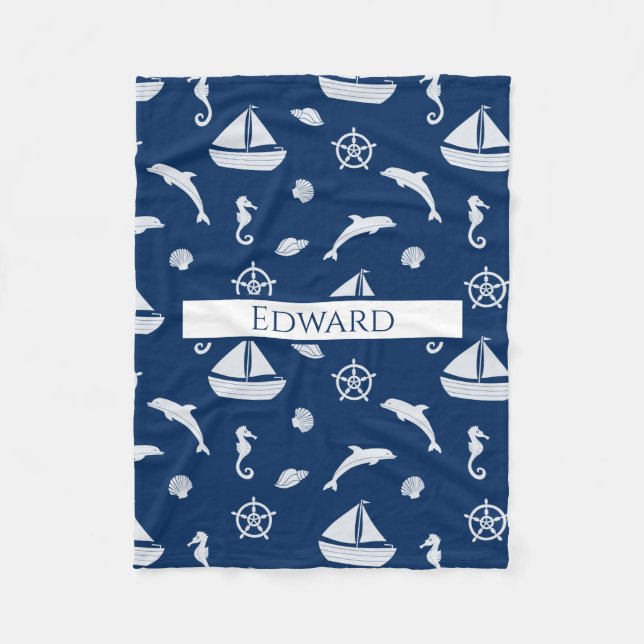 Couverture Polaire Bateau à voile et Motif Marine Life (Devant)