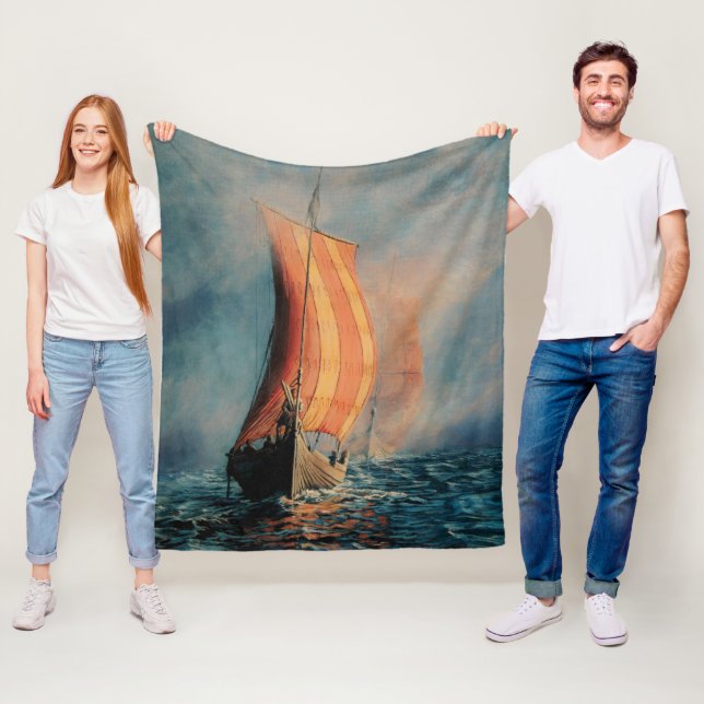 Couverture Polaire Bateau viking naviguant sur mer/océan dans le brou (En situation)