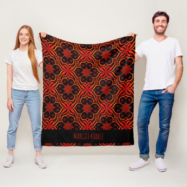 Couverture Polaire Batik indonésien Abstrait Rouge Floral (En situation)
