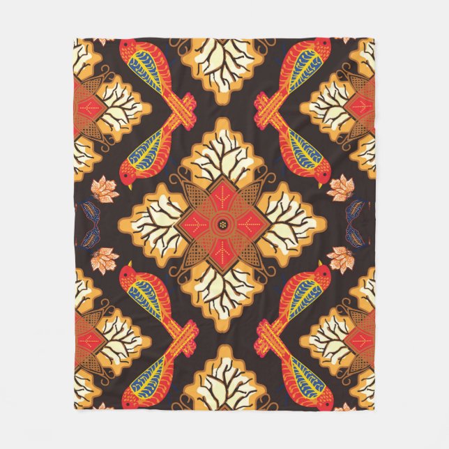 Couverture Polaire Batik indonésien : motif de la faune de la flore. (Devant)