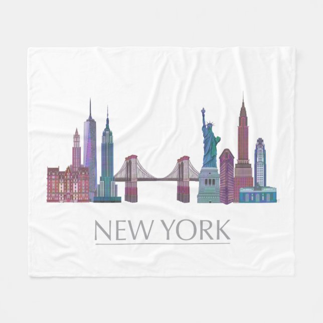 Couverture Polaire Bâtiments couleur New York Skyline (Devant (Horizontal))