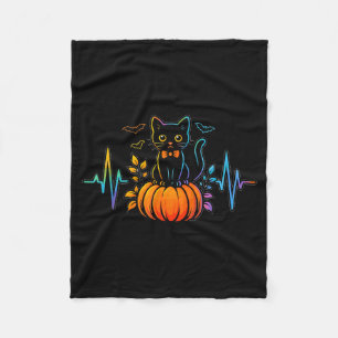 Couverture Polaire Battement de cœur de chat noir Halloween Citrouill