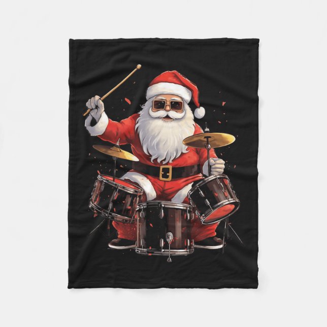 Couverture Polaire Batteur Père Noël Jouer des tambours amusant Noël  (Devant)