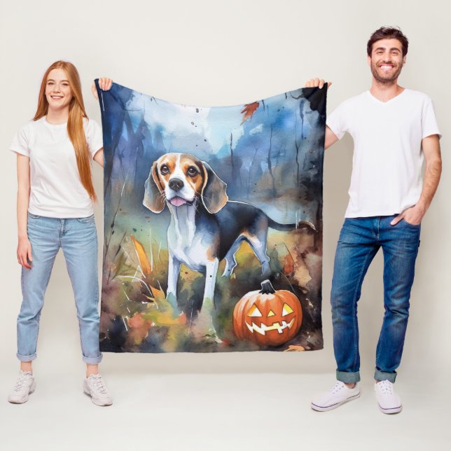 Couverture Polaire Beagle d'Halloween avec peur Citrouille (En situation)