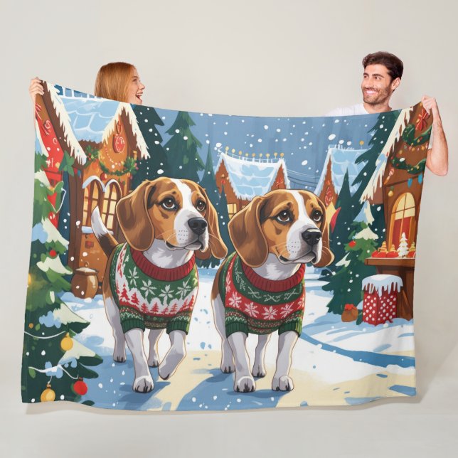 Couverture Polaire Beagle Dogs Christmas Snow Holiday (En situation)