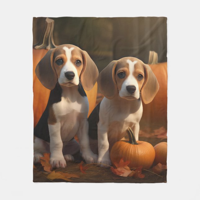 Couverture Polaire Beagle Puppy Automne Citrouille de plaisir (Devant)