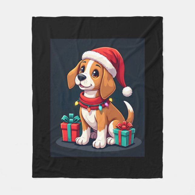 Couverture Polaire Beagle Xmas Éclairage Père Noël Beagle Chien Noël  (Devant)