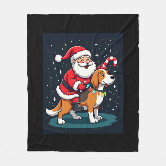 Couverture Polaire Beagle Xmas Éclairage Père Noël équitation Beagle  (Devant)