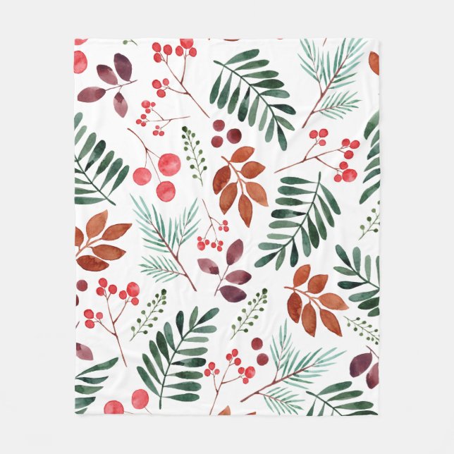 Couverture Polaire Beau Berry et Branches Aquarelle hiver (Devant)