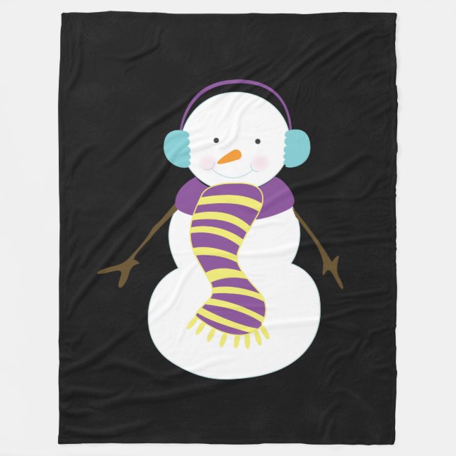 Couverture Polaire Beau bonhomme de neige fait sur commande de Noël (Devant)