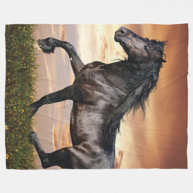 Couverture Polaire Beau Cheval Noir (Devant (Horizontal))