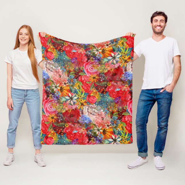 Couverture Polaire Beau motif floral Abstrait coloré brillant (En situation)