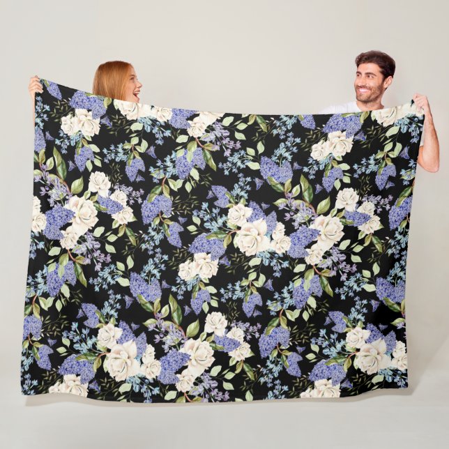 Couverture Polaire Beau motif floral Lilac Rose Foliage (En situation)