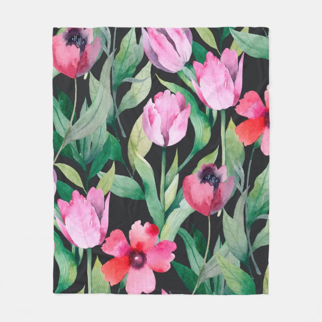 Couverture Polaire Beau motif floral transparent avec aquarelle  (Devant)