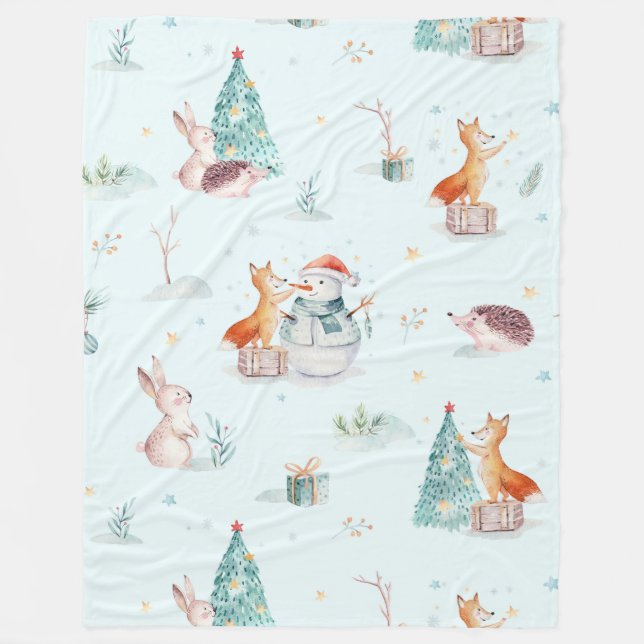 Couverture Polaire Beaux animaux de Noël motif (Devant)