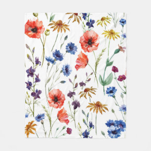 Couverture Polaire Beaux fleurs sauvages, aquarelle, pavot, fleur de
