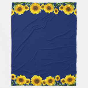 Couverture Polaire Beaux tournesols jaunes sur fond bleu marine