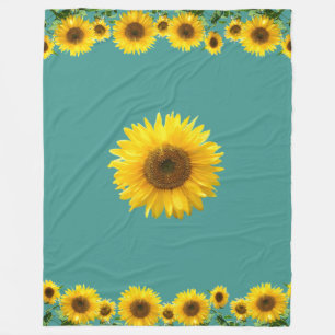 Couverture Polaire Beaux tournesols jaunes sur fond sarcelle