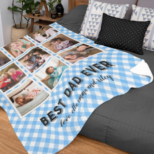 Couverture Polaire Bébé bleu Gingham Meilleur Papa Collage de photos