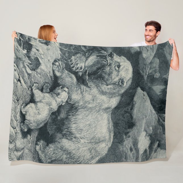 Couverture Polaire Bébé Cub et Mama Ours Polaire (En situation)