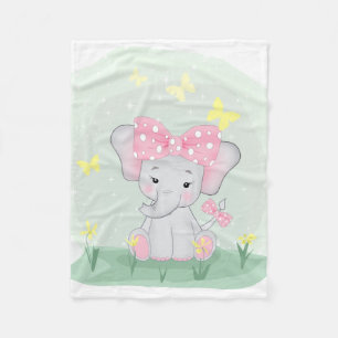 Couverture Polaire Bébé éléphant mignon avec un nœud rose dans une cl