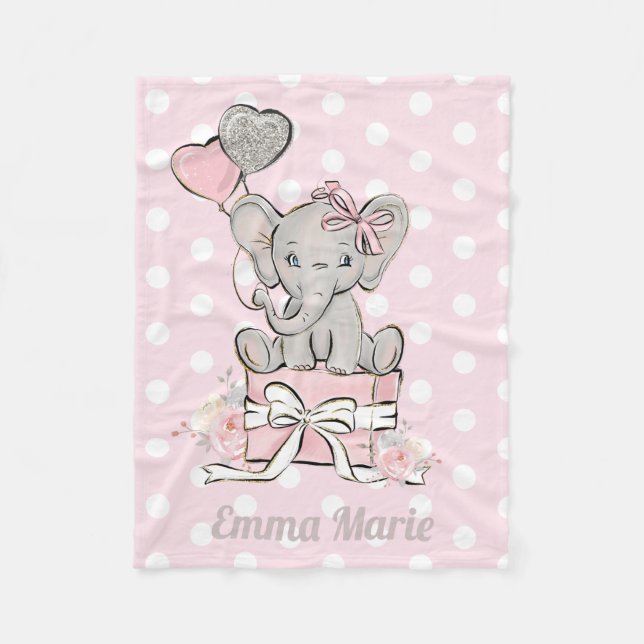 Couverture Polaire Bébé Fille Eléphant rose Parties scintillant en ar (Devant)