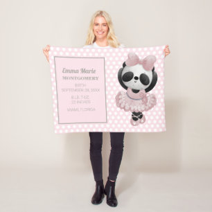 Couverture Polaire Bébé fille Panda ours rose Faire-part de naissance