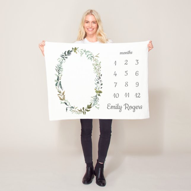 Couverture Polaire Bébé Garçon Fille Mensuelle Jalon Vert mou (En situation)