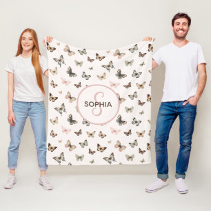 Couverture Polaire Bébé mignon Fille Monogramme Nom Broussette Papill