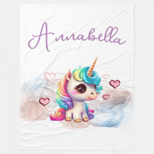 Couverture Polaire Bébé mignon licorne et Coeurs