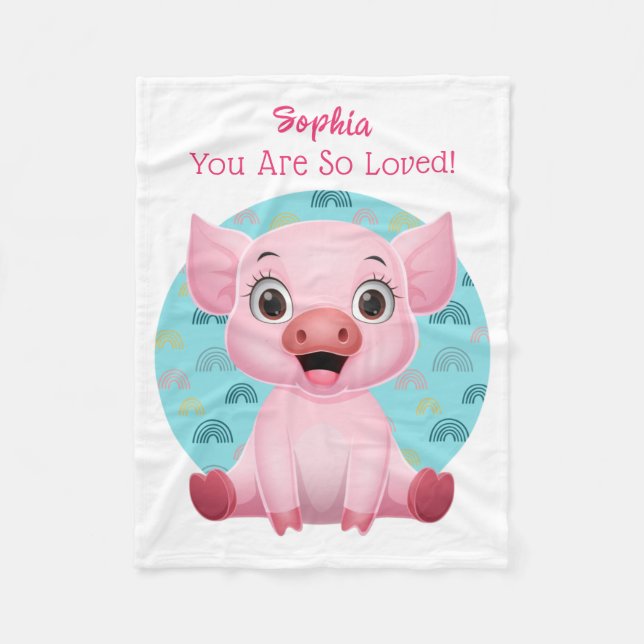 Couverture Polaire Bébé mignon Pig Art, Nom et message de l'enfant (Devant)