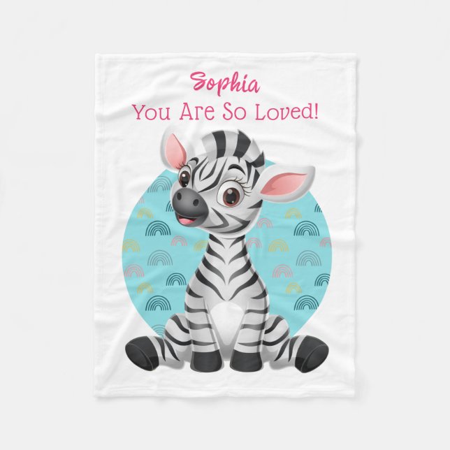 Couverture Polaire Bébé mignon Zebra Art, Nom et message de l'enfant (Devant)