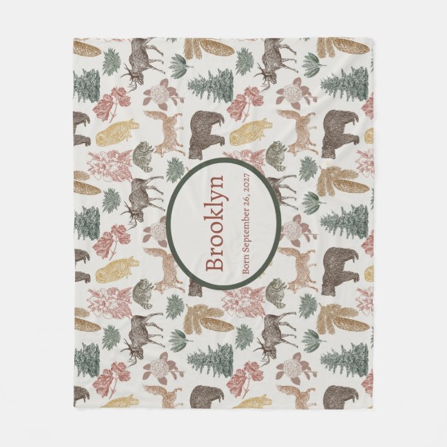 Couverture Polaire Bébé - Ours rustiques, Renard, Chouettes (Devant)