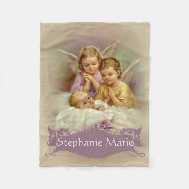 Couverture Polaire Bébé personnalisé d'anges d'ange gardien en nuage (Devant)