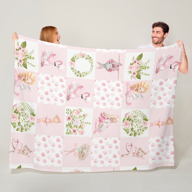 Couverture Polaire Bébé Rose Floral Animaux Couette Motif (En situation)