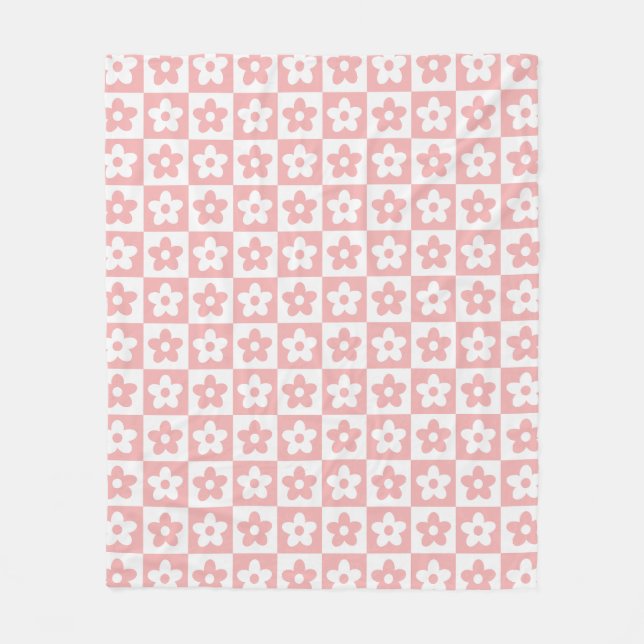 Couverture Polaire Bébé rose rétro À damiers Fleur Motif (Devant)