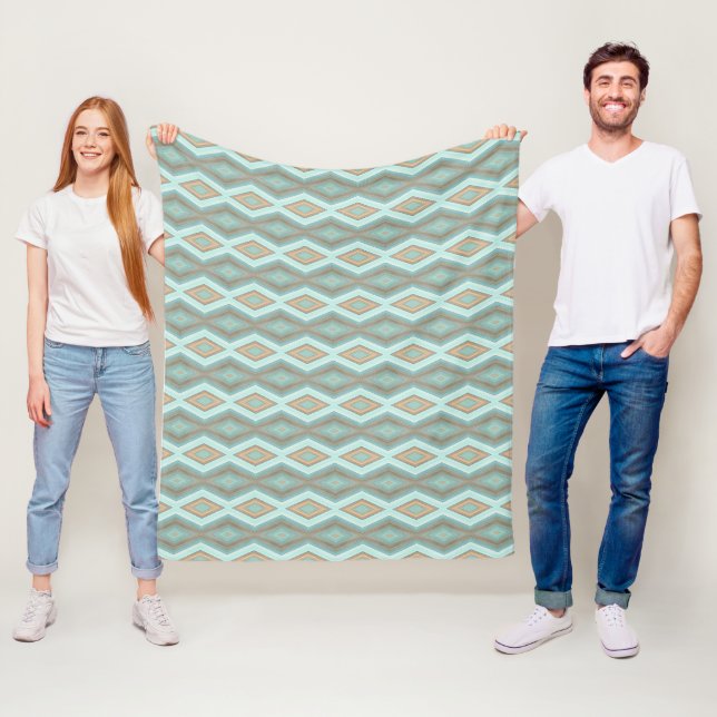 Couverture Polaire Beige Aqua Turquoise Mint Green Art Carré (En situation)