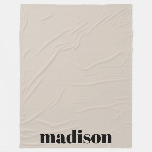 Couverture Polaire Beige Noir Moderne Monogramme Nom personnalisé (Devant)