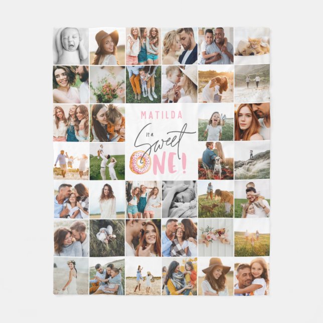 Couverture Polaire beignet doux un 1er anniversaire multi photo (Devant)