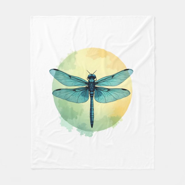 Couverture Polaire Belle Aquarelle de libellule verte Art Insect Lo (Devant)