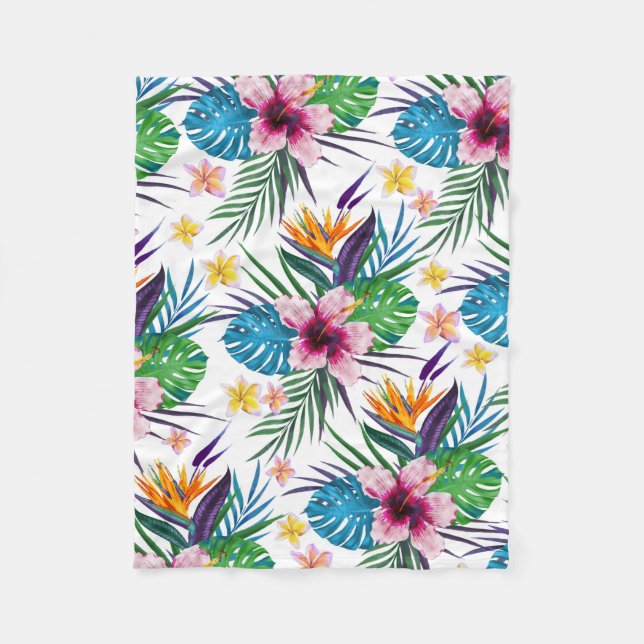 Couverture Polaire Belle aquarelle tropicale à peinture florale (Devant)