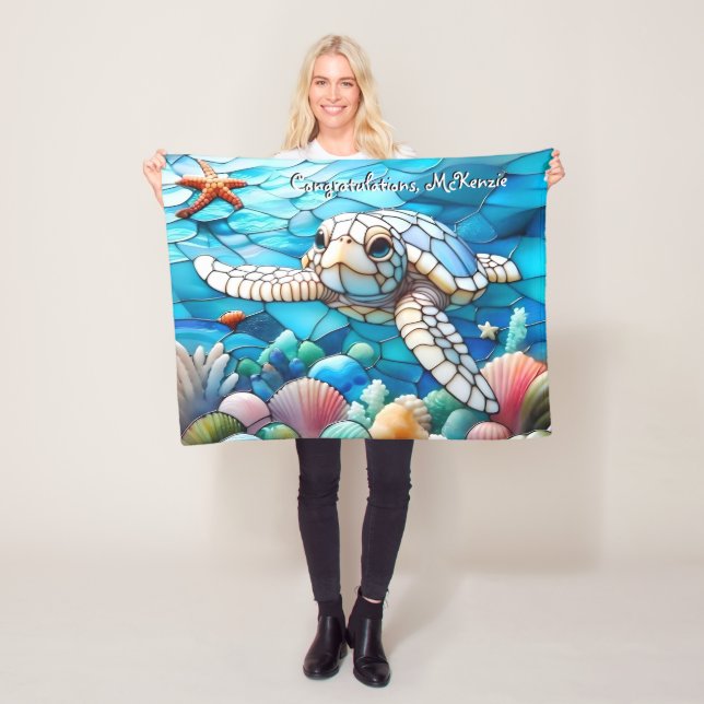 Couverture Polaire Belle Bébé Blanc Nage de tortue marine (En situation)