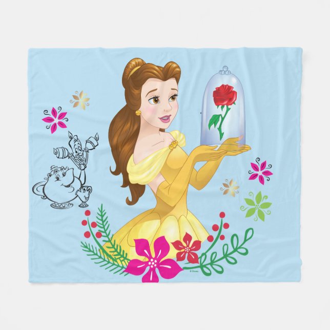 Couverture Polaire Belle | Belle Et Son Rose De Noël (Devant (Horizontal))