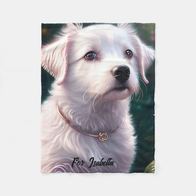 Couverture Polaire Belle Collection Chien Et Rose (Devant)